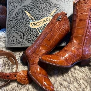 Vaccari Men's NEW Brown Leather Giant GATOR Boots Sz 9.5 D, W/ Belt Sz 40